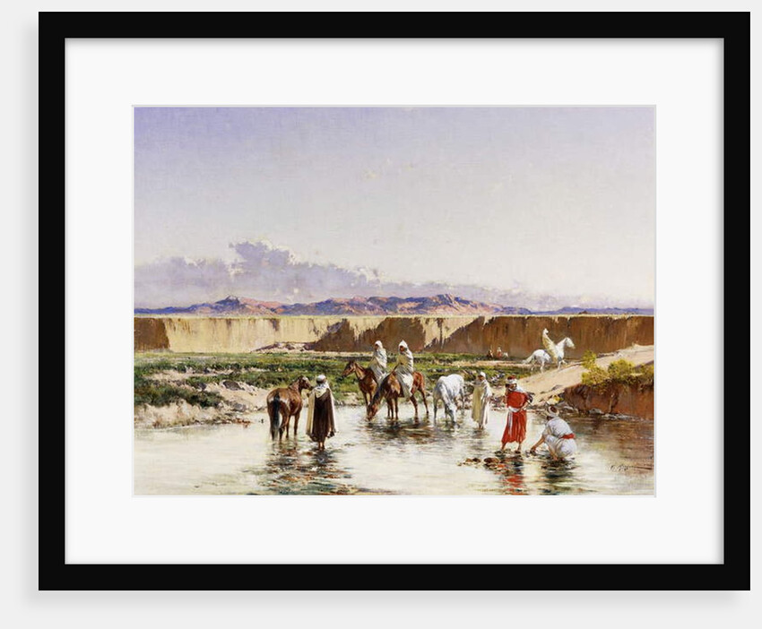 Arab Horsemen watering in an Oasis by Victor-Pierre Huguet