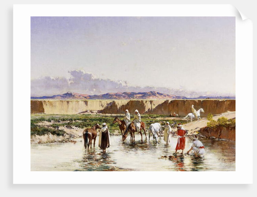 Arab Horsemen watering in an Oasis by Victor-Pierre Huguet