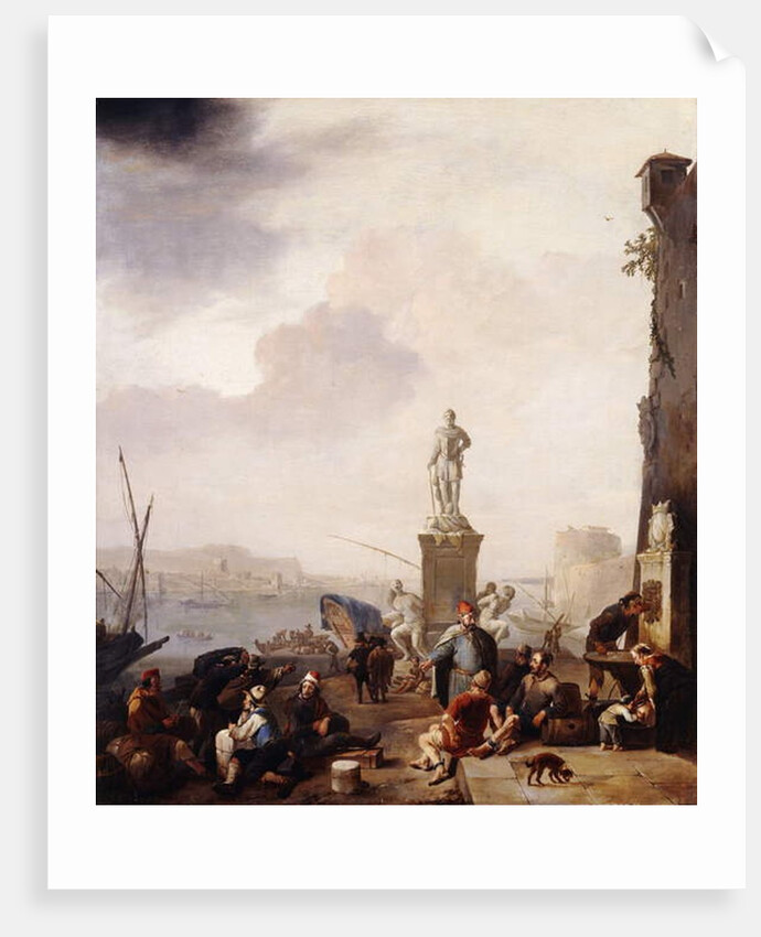 A Mediterranean Seaport with the Monument of Grand-Duke Ferdanindo I of Tuscany at Leghorn, by Johannes Lingelbach