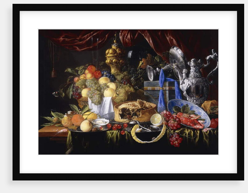 A Pie on a Pewter Plate, a Partly peeled Lemon, A Silver Spoon on a Pewter Plate, Crayfish and Shrimp in a Wanli Kraak Porselein Bowl, 1649 by Jan Davidsz. de Heem