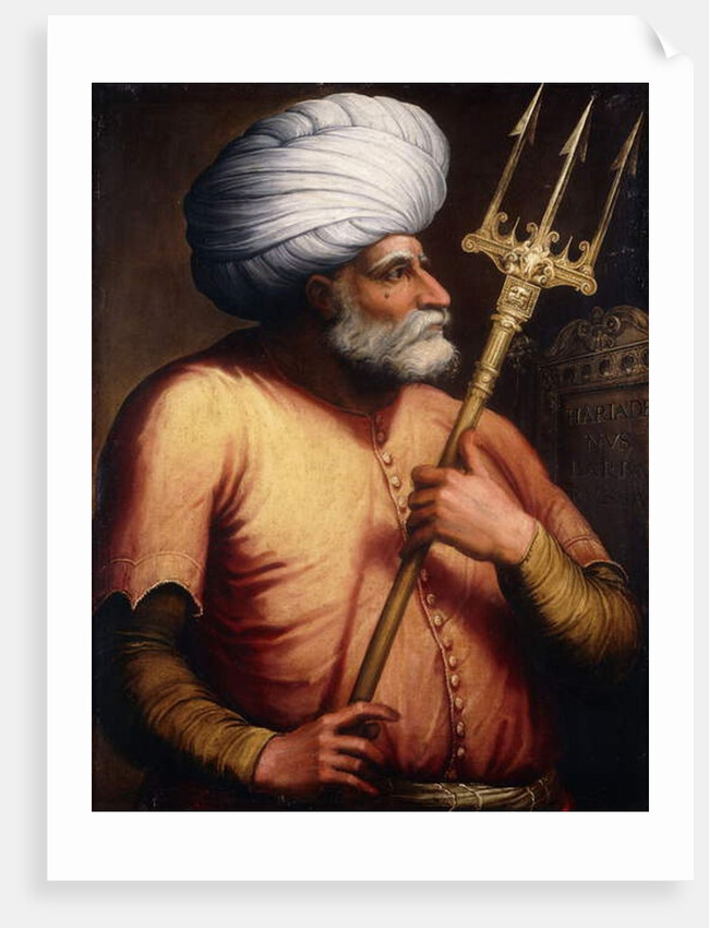 Portrait of Khair el-Din Barbarossa, half-length, holding a Trident, c.1580 by Florentine School