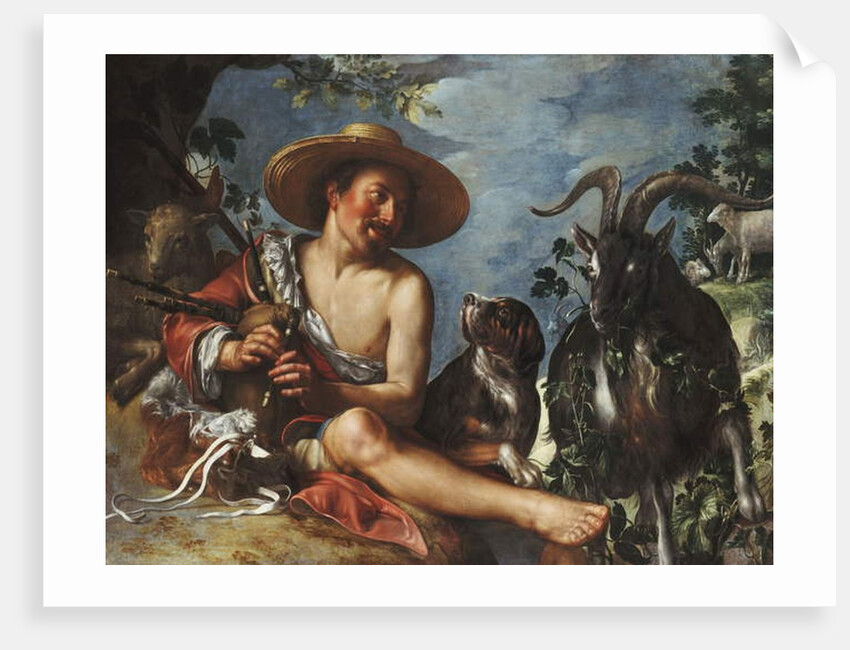A Shepherd Piping on a Knoll, a Dog and his Flock Nearby by Peter Wtewael