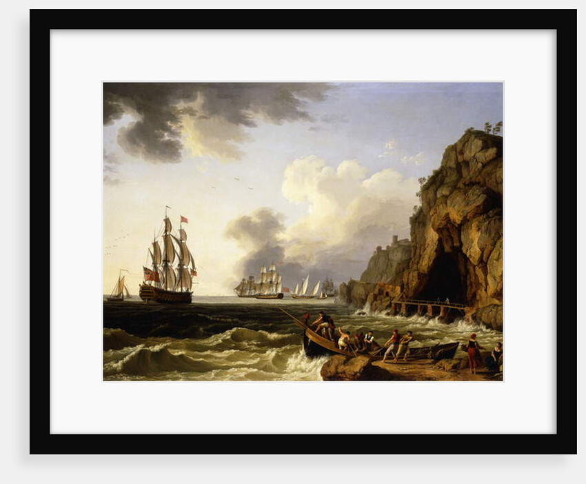 A View of the Coast near Naples with a British Royal Navy Three-Decker flying the Flag of a Vice Admiral of the Red, 1777 by Jacob-Philippe Hackert