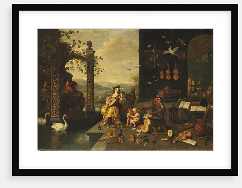 A Personification of Music: A young Woman playing a Lute on a Terrace before an open Gallery by Jan van I & Willemsens Abraham Kessel