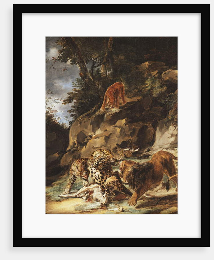A Lion Driving a Pair of Leopards off a Dead Stag by Carl Borromaus Andreas Ruthart
