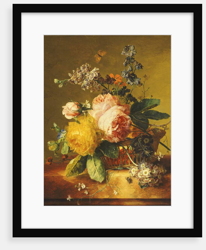 Roses and other Flowers in a Basket on a Marble Ledge, c.1742 by Jan van Huysum