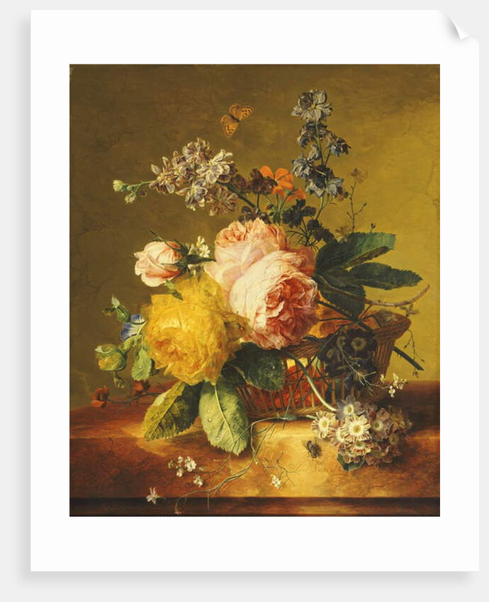 Roses and other Flowers in a Basket on a Marble Ledge, c.1742 by Jan van Huysum
