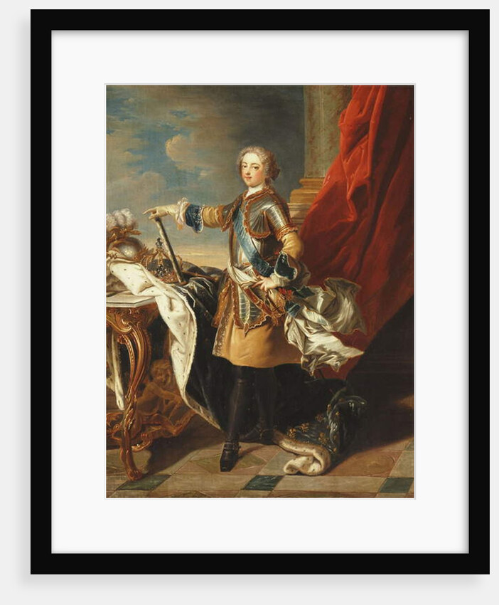 Portrait of King Louis XV, full-length, wearing half Armour by Louis Michel van Loo