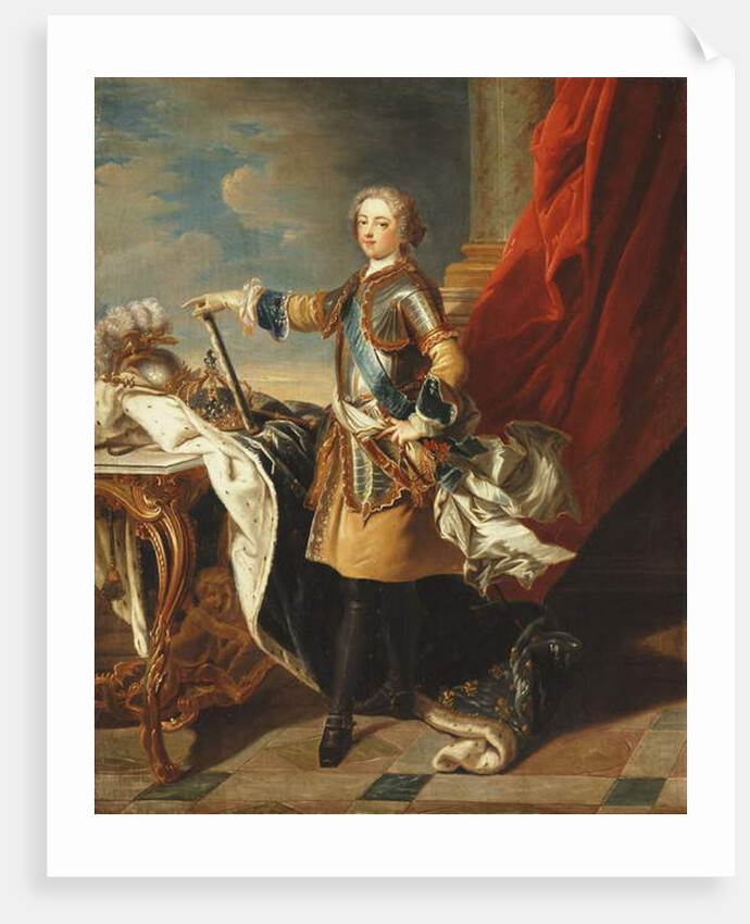 Portrait of King Louis XV, full-length, wearing half Armour by Louis Michel van Loo