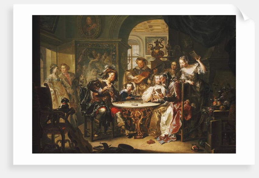 A Gentleman cheating at Cards with an elderly Lady in a sumptous Interior by Johann Georg Platzer