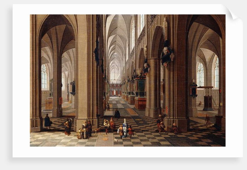 The Interior of a Gothic Cathedral with Townsfolk and Pigrims, 1647 by Pieter the Elder Neeffs