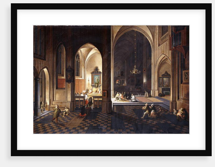 A Church at Night with a Priest celebrating Mass in a side Chapel by Pieter & Francken Frans Neeffs