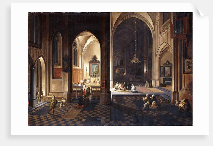 A Church at Night with a Priest celebrating Mass in a side Chapel by Pieter & Francken Frans Neeffs