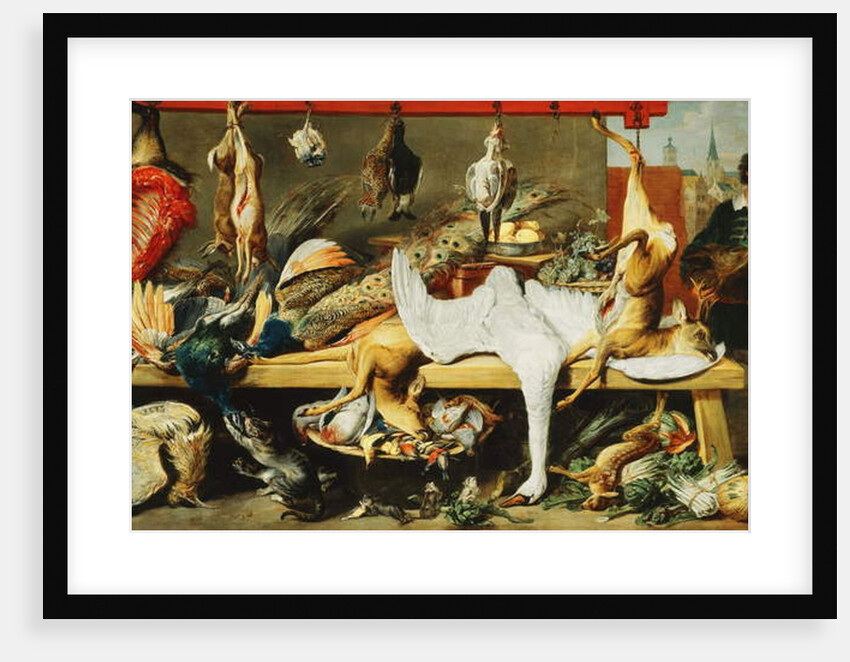 A Butcher's Stall with Cats and Kittens playing and a Butcher holding a Boar's Head by Frans & Vos Cornelis de Snyders