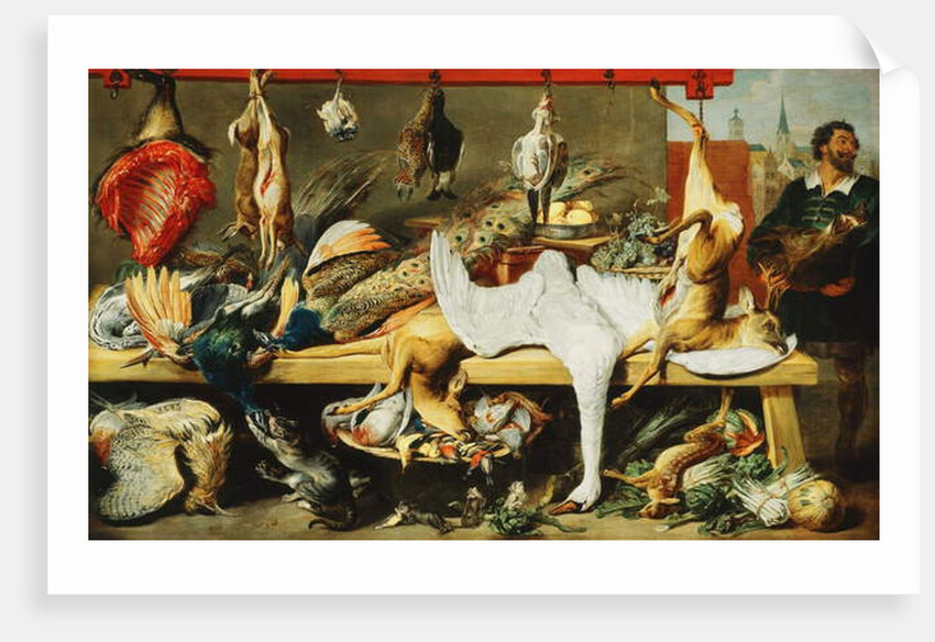 A Butcher's Stall with Cats and Kittens playing and a Butcher holding a Boar's Head by Frans & Vos Cornelis de Snyders