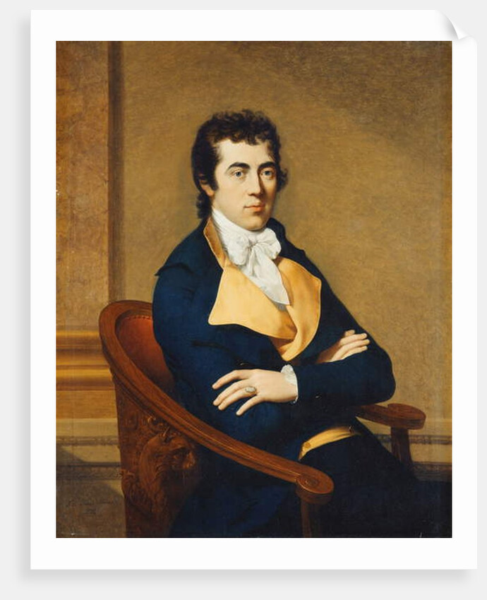 Portrait of Henry Richard Vassall Fox, 3rd Lord Holland, seated half length, in a blue coat and a yellow waistcoat, in an interior, 1795 by Francois Xavier Fabre