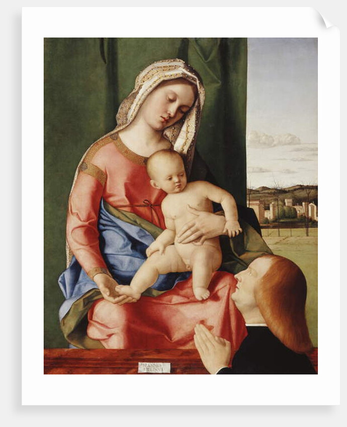 The Madonna and Child with a Male Donor, a landscape beyond by Giovanni Bellini