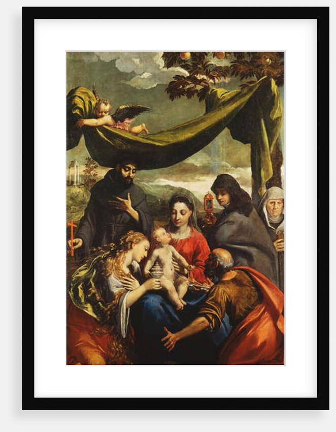 The Madonna and Child with Saints Mary Magdelen, Peter, Clare and Francis and a portrait of the Abbess of the Nuns of the Convent of Santa Maria Maddalena delle Convertite by Ippolito (1551-1620) Scarsella