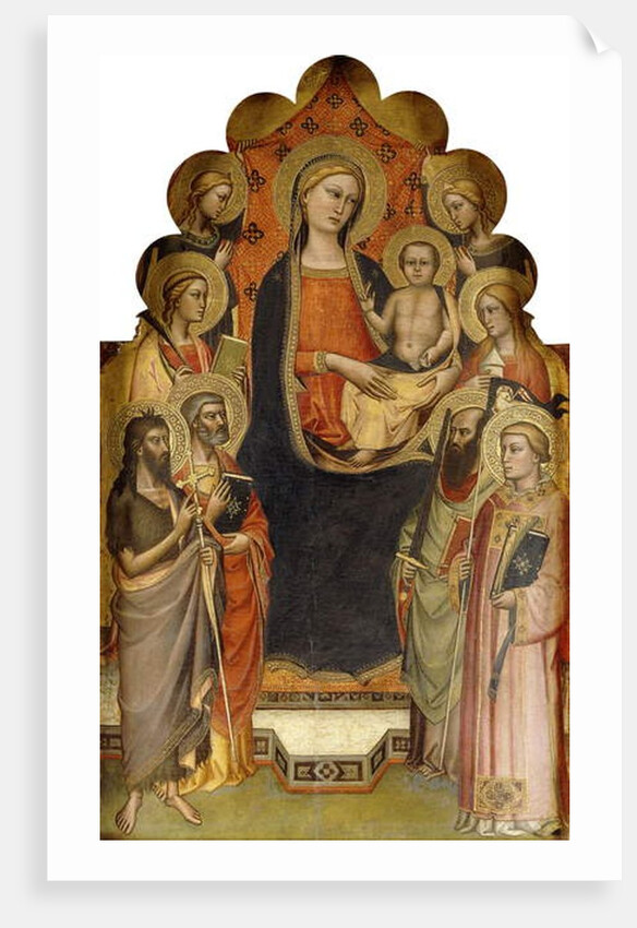 The Madonna and Child enthroned with Saints John the Baptist, Peter, Mary Magdalen, Paul and Stephen, a Female Martyr Saint and Angels by Nicolo di Pietro
