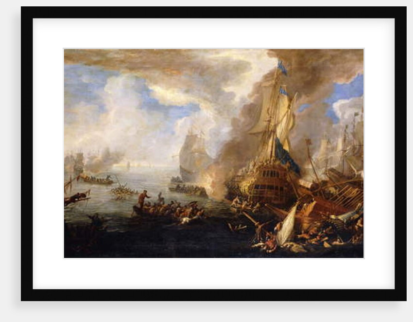 A Sea Battle with Sardinian and Venetian Warships and Sardinian and Egyptian Galleys in the Foreground, by Luca Carlevaris