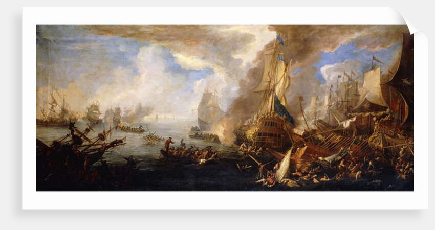 A Sea Battle with Sardinian and Venetian Warships and Sardinian and Egyptian Galleys in the Foreground, by Luca Carlevaris