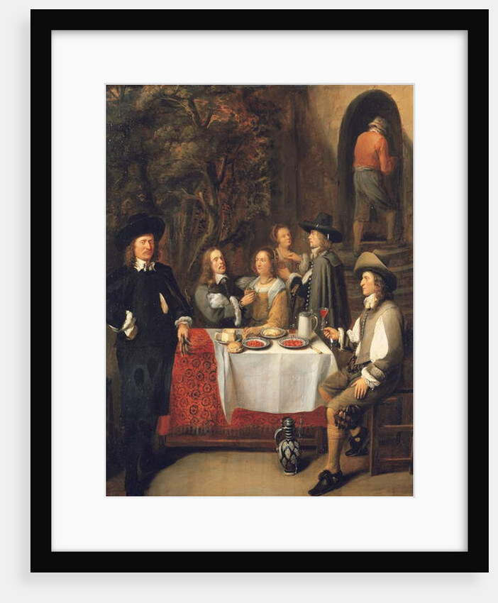Elegant company at a table on a terrace by Gillis Van Tilborch