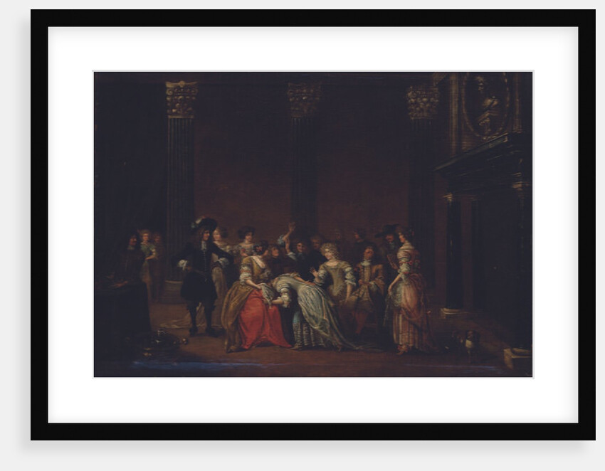 An elegant company in an interior with a matrimonial dispute by Hieronymus (follower of) Janssens