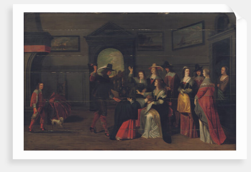 Elegant company playing the game of La Main Chaude in an interior by Christoffel Jacobsz van der Lamen