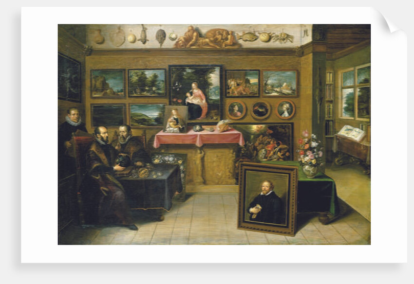 A collector's cabient with Abraham Ortelius and Justus Lipsius, 1618 by Frans II the Younger Francken