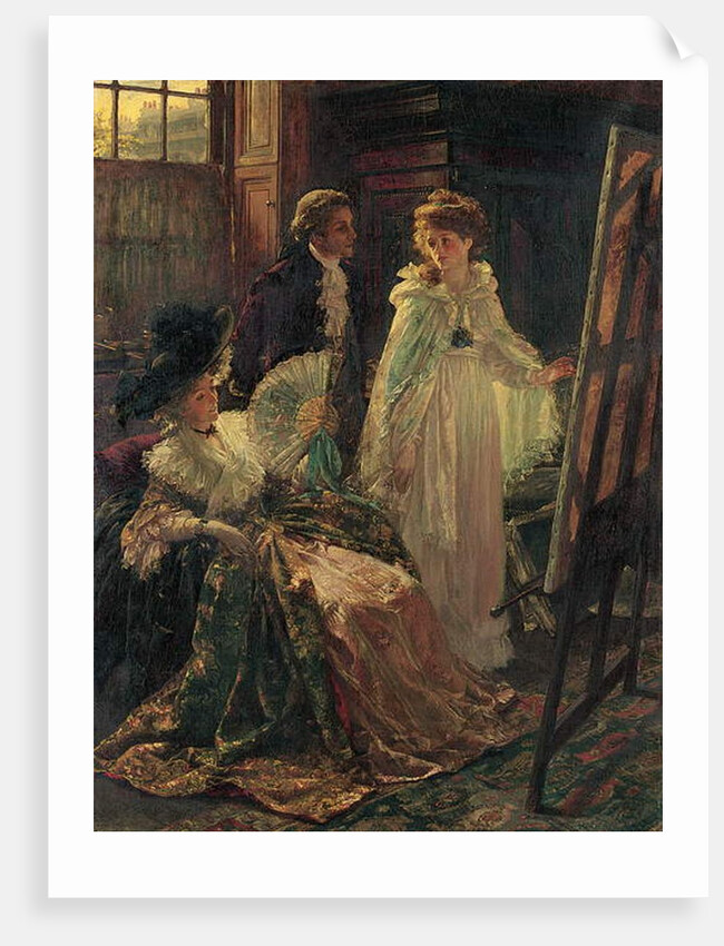 Miss Angel, Angelica Kauffman, Introduced by Lady Wentworth, visits Mr. Reynolds' Studio, 1892 by Margaret Isabel Dicksee