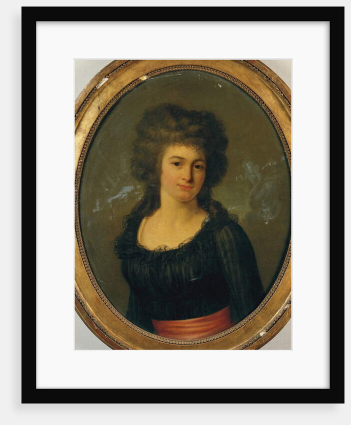 Portrait of a gentlewoman in a black dress with red sash by Jean Louis Laneuville