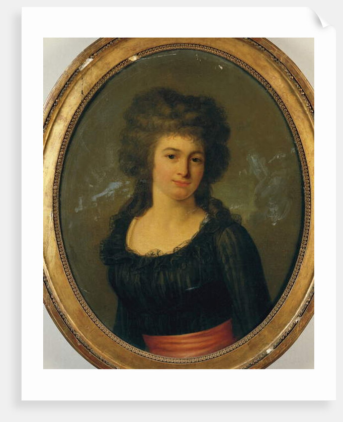 Portrait of a gentlewoman in a black dress with red sash by Jean Louis Laneuville