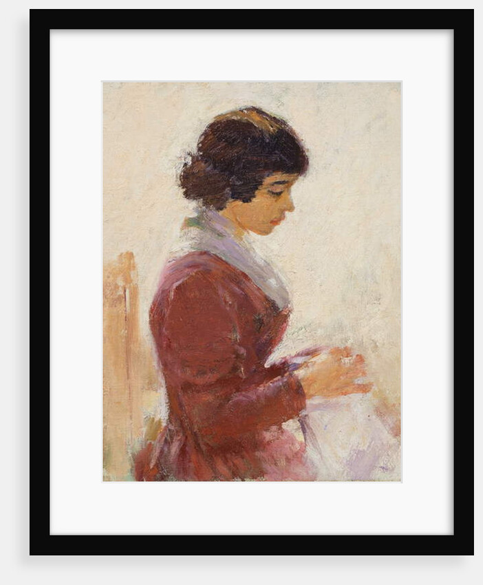 Girl in Red, Sewing by Theodore Robinson