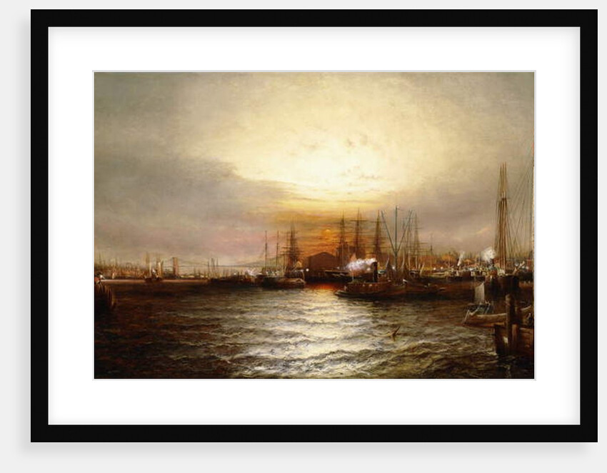 Sunrise from Chapman Dock and Old Brooklyn Navy Yard, East River, New York by Elisha Taylor Baker