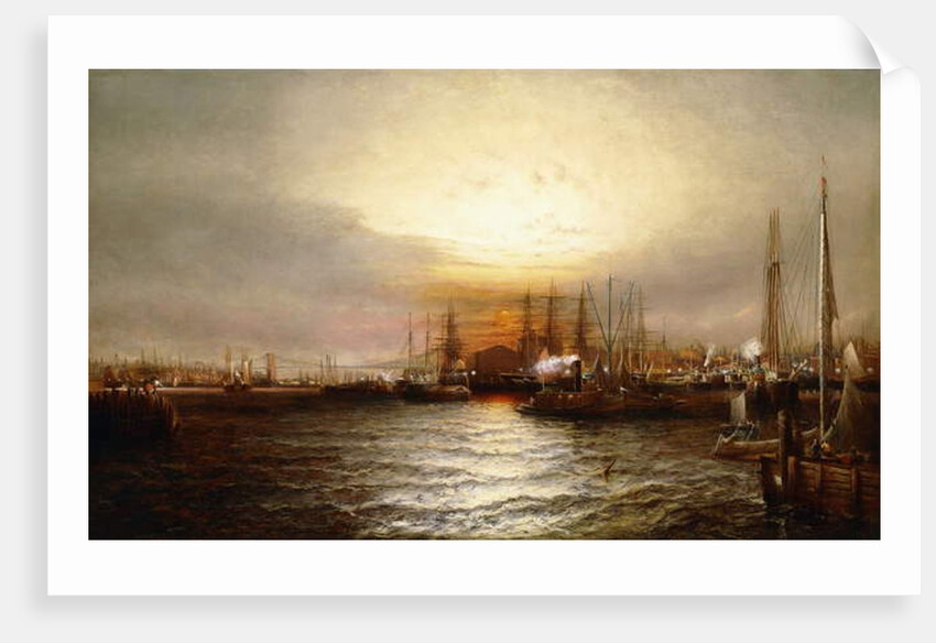 Sunrise from Chapman Dock and Old Brooklyn Navy Yard, East River, New York by Elisha Taylor Baker