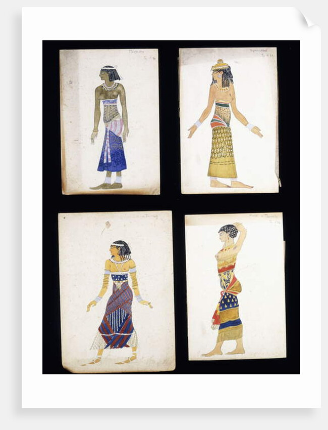 Egyptian Costume Designs for a Dancer, a Musician, Ta-Or, and Cleopatra's Sister by Leon Bakst
