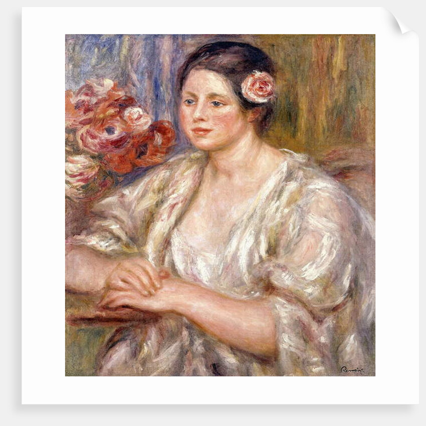 Madeleine in a White Blouse and Bouquet of Flowers, c.1915-1919 by Pierre Auguste Renoir