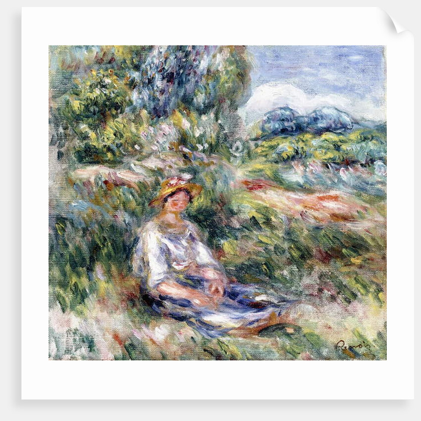 Young Woman Sitting in a Meadow by Pierre Auguste Renoir