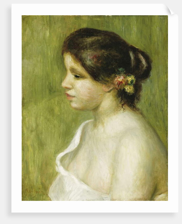 Bust of a Young Girl with Flowers Decorating her Ear, 1898 by Pierre Auguste Renoir