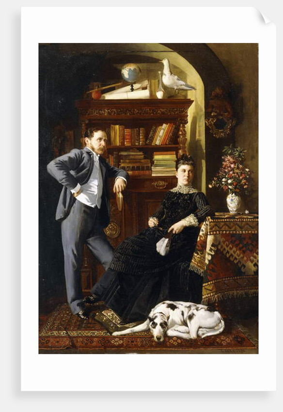 A Couple in an Interior with a Dog, 1890 by Leopold Bara