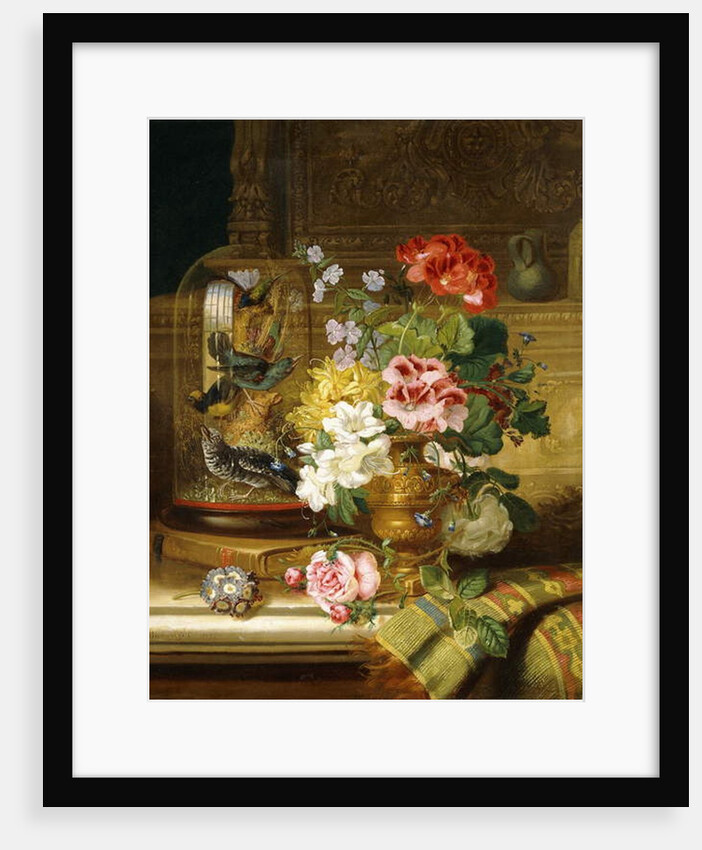 A Vase of Assorted Flowers and Songbirds on a Ledge, 1867 by William John Wainwright