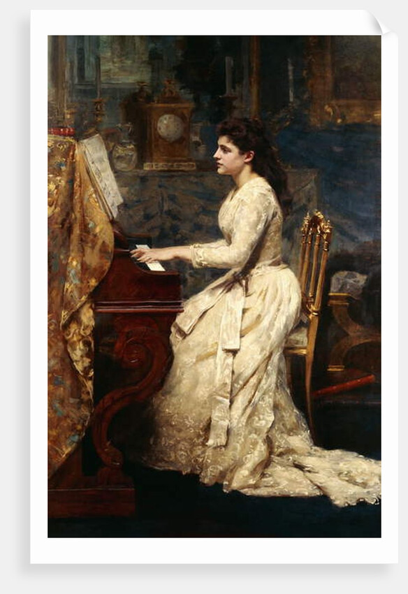 A Young Girl Playing a Piano, 1891 by Charles Edouard de Beaumont