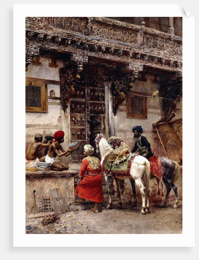 Craftsman Selling Cases by a Teak-Wood Building, Ahmedabad, c.1885 by Edwin Lord Weeks