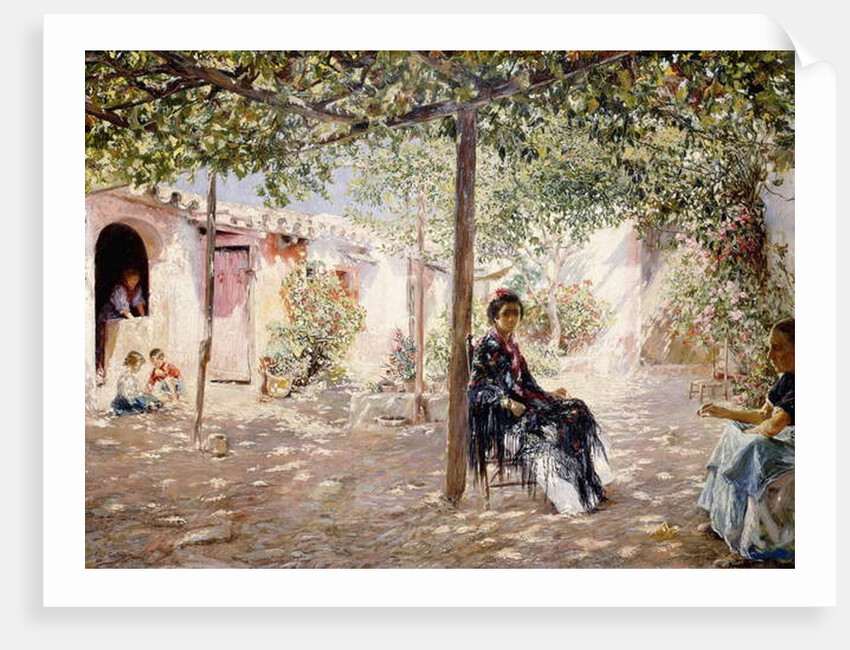 Ladies in a Sun-dappled Courtyard by Jose Gallegos Arnosa