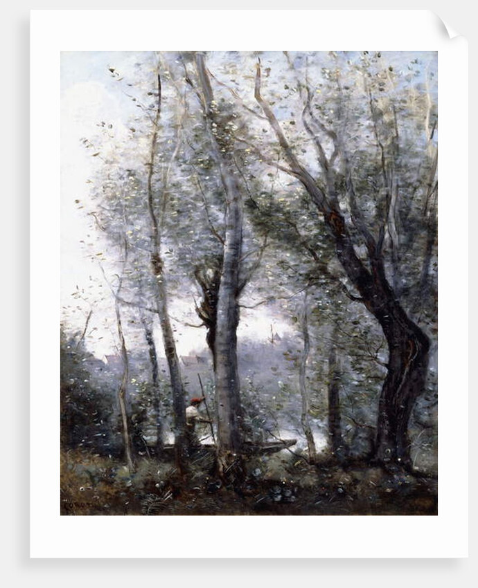 A Barge passing beind Trees on the Shore, 1865-70 by Jean Baptiste Camille Corot