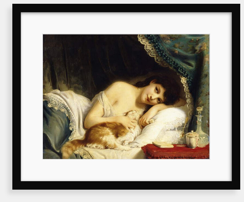 A Reclining Beauty with her Cat by Fritz Zuber-Buhler