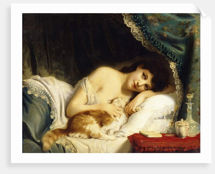 A Reclining Beauty with her Cat by Fritz Zuber-Buhler