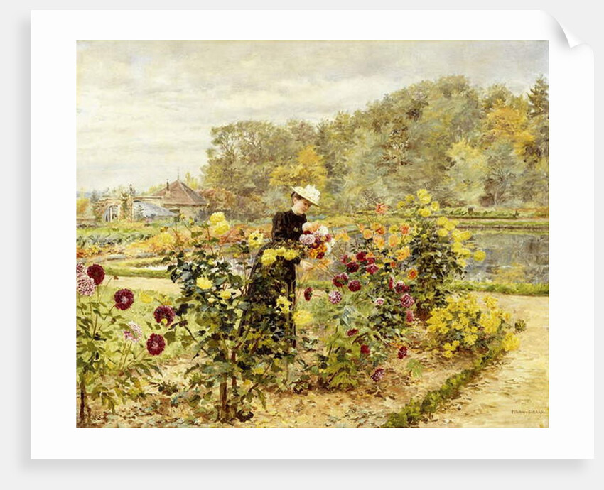 An Elegant Woman in a Rose Garden by Marie Francois Firmin-Girard