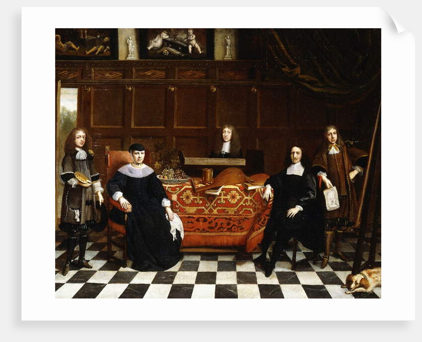 A Group Portrait of a Family seated around a Table draped with a Carpet, c.1665-70 by Gillis van (circle of) Tilborgh