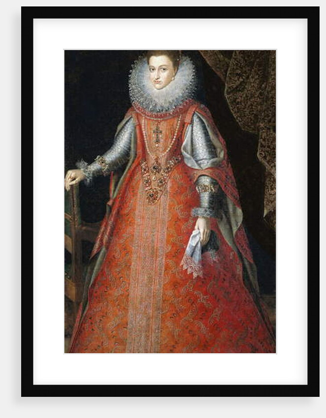 Portrait of the Infanta Isabella Eugenia, standing full-length wearing a brocade dress, 1593 by Alonso Sanchez Coello